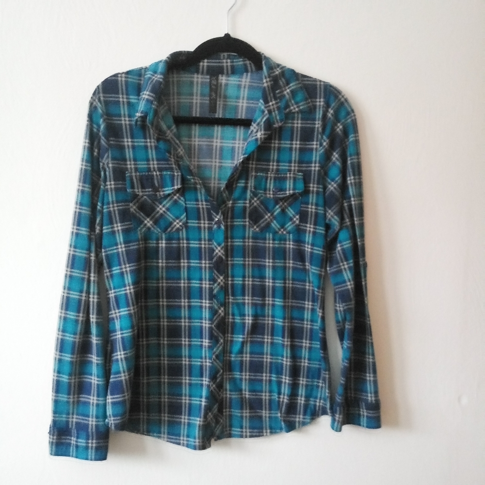 Blue plaid long sleeve shirt